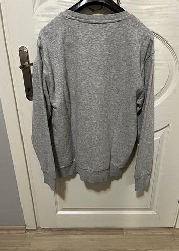 Mavi Gri Oversize Sweatshirt, Bisiklet Yaka, Uzun Kollu