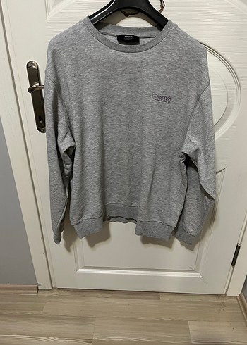 Gri Oversize Sweatshirt, Bisiklet Yaka, Uzun Kollu