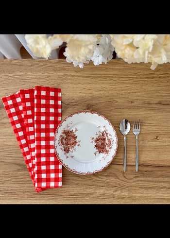 Diğer Kırmızı Ekose Vintage Servis Peçetesi/Amerikan Servis