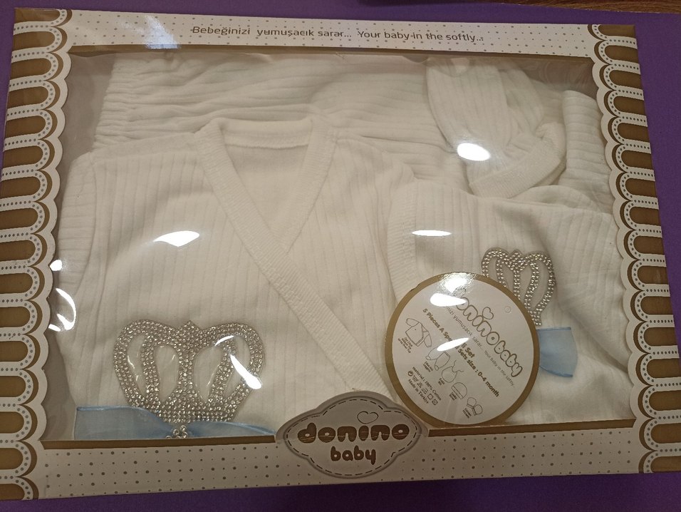 Düğmeli Beyaz Bebek Hastane Kıyafeti - Görsel 3