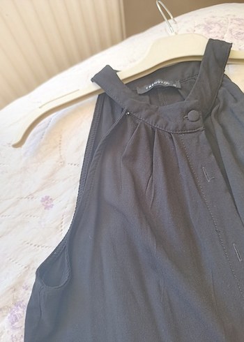 Siyah Keten Düğmeli Elbise - Görsel 7