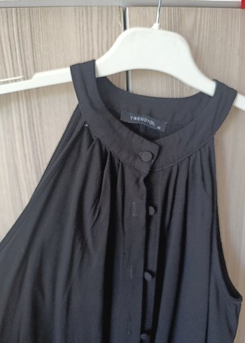 Siyah Keten Düğmeli Elbise - Görsel 3