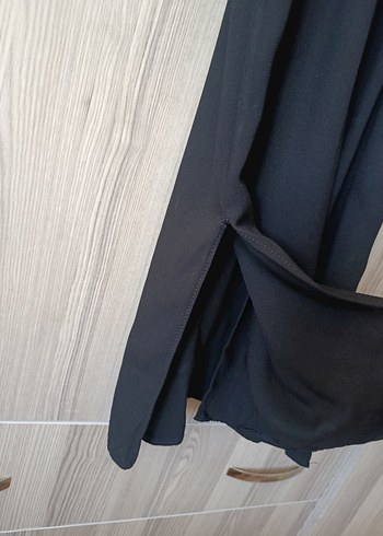 Siyah Keten Düğmeli Elbise - Görsel 4