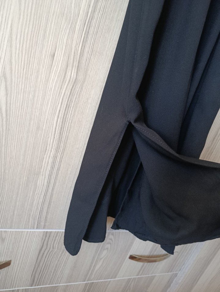 Siyah Keten Düğmeli Elbise - Görsel 4