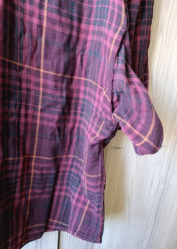 Bordo Ekose Desenli Uzun Kollu Kadın Gömlek Elbise - Görsel 5