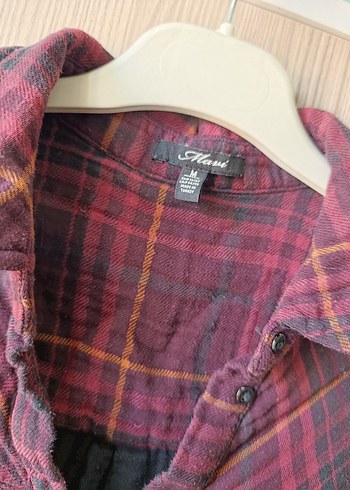 Bordo Ekose Desenli Uzun Kollu Kadın Gömlek Elbise - Görsel 3