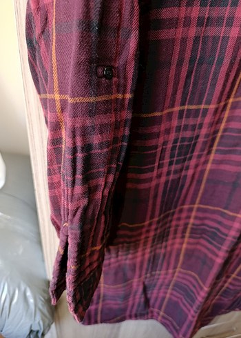 Bordo Ekose Desenli Uzun Kollu Kadın Gömlek Elbise - Görsel 4