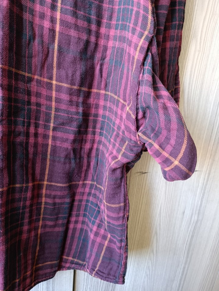 Bordo Ekose Desenli Uzun Kollu Kadın Gömlek Elbise - Görsel 5