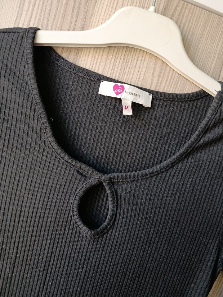 Uzun Kollu Örgü Siyah Kadın Elbise - Görsel 2