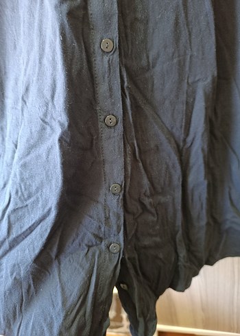 Siyah Uzun Keten Gömlek Elbise - Görsel 6