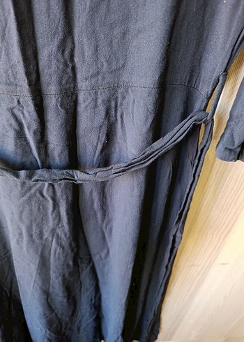 Siyah Uzun Keten Gömlek Elbise - Görsel 8