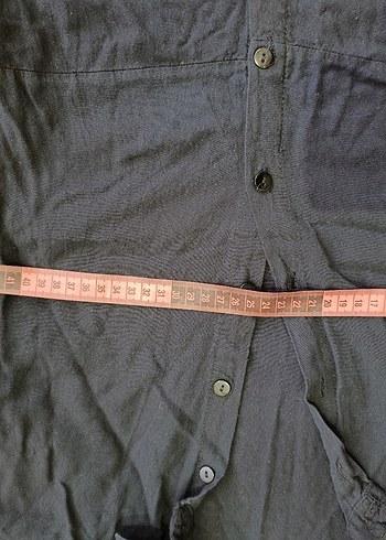 Siyah Uzun Keten Gömlek Elbise - Görsel 11