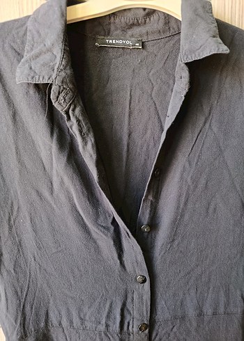 Siyah Uzun Keten Gömlek Elbise - Görsel 3