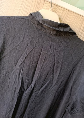 Siyah Uzun Keten Gömlek Elbise - Görsel 7