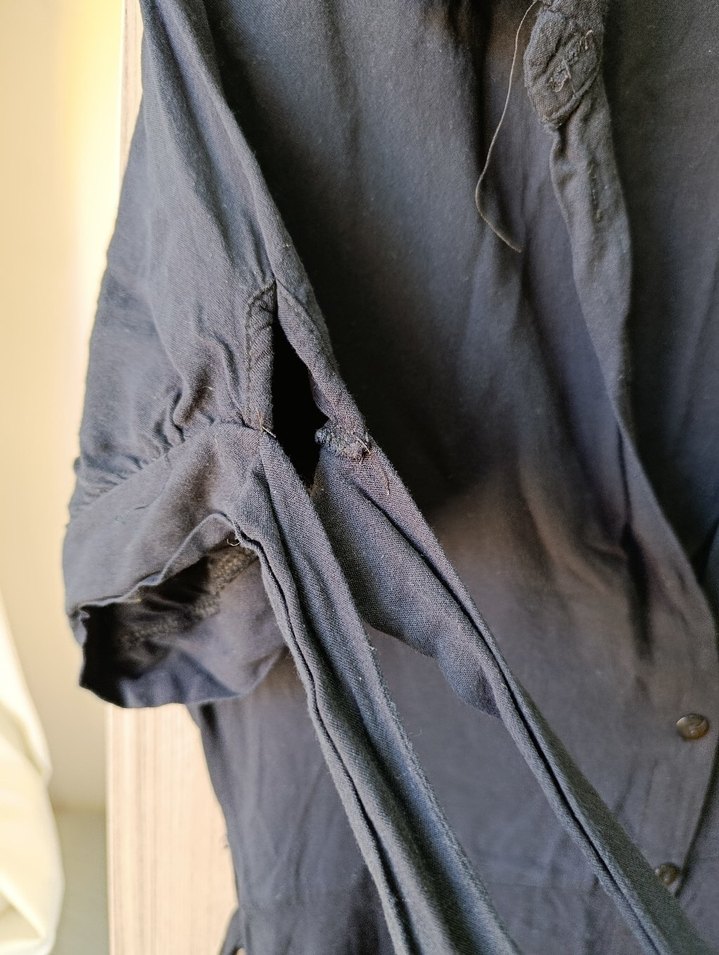 Siyah Uzun Keten Gömlek Elbise - Görsel 5