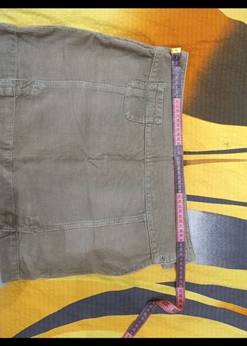 Düğmeli Bej Keten Kadın Etek - Görsel 6