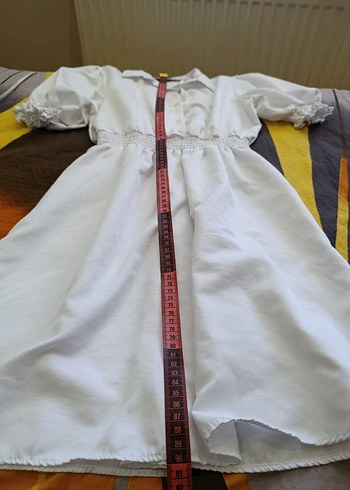 Düğmeli Beyaz Keten Midi Elbise - Görsel 8