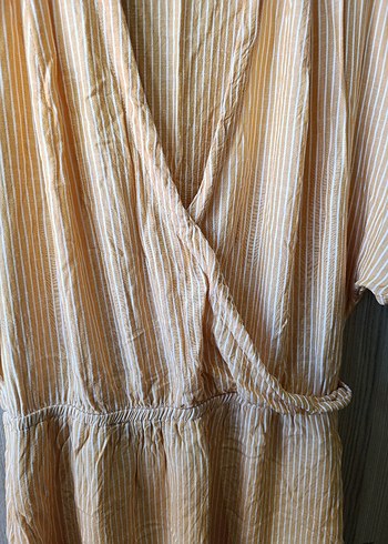 Kadın Bej Midi Keten Bohem Elbise - Görsel 5