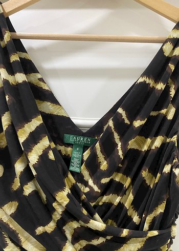 Lauren ralph marka Zebra Desenli Drapeli Midi Abiye Elbise - Görsel 2