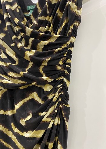 Lauren ralph marka Zebra Desenli Drapeli Midi Abiye Elbise - Görsel 3