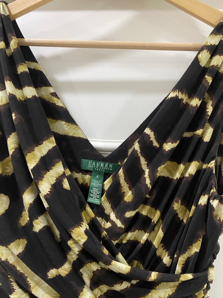 Lauren ralph marka Zebra Desenli Drapeli Midi Abiye Elbise - Görsel 2