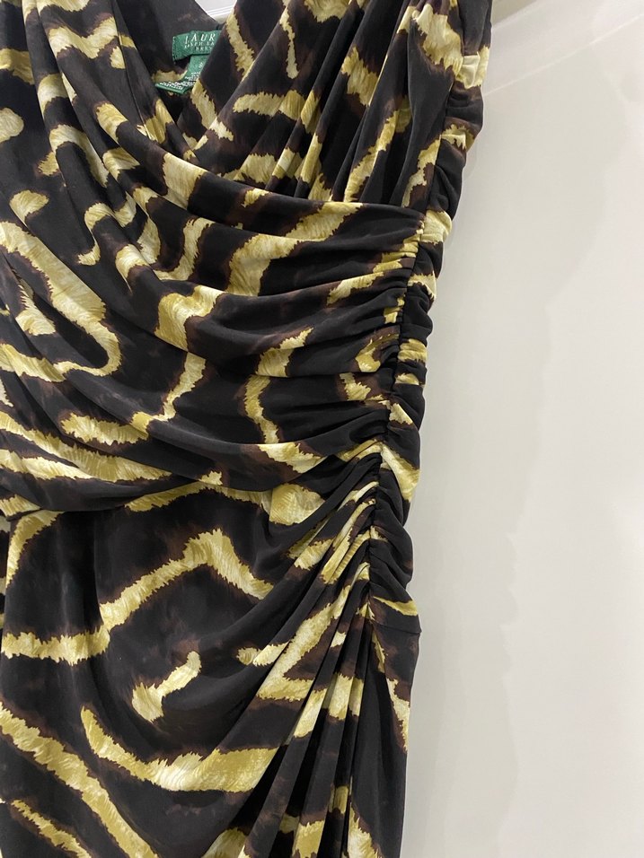 Lauren ralph marka Zebra Desenli Drapeli Midi Abiye Elbise - Görsel 3