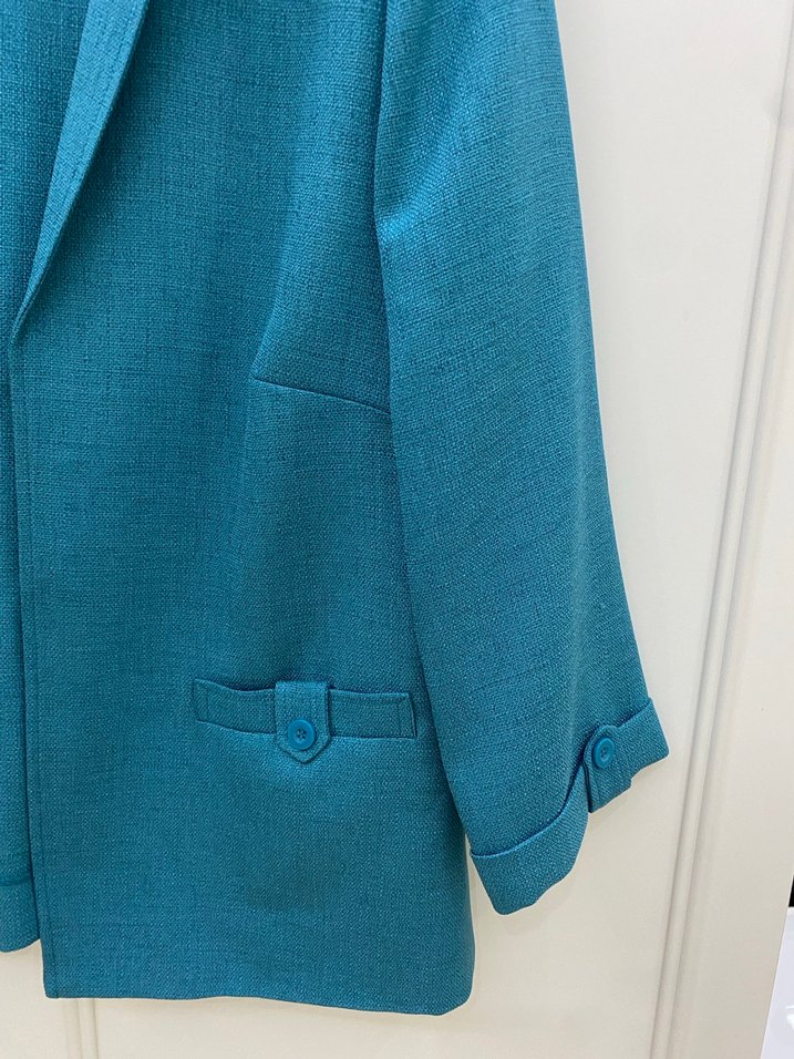 Eadtex marka Turkuaz Keten Mini Blazer - Görsel 2