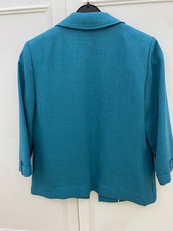 Eadtex marka Turkuaz Keten Mini Blazer - Görsel 4