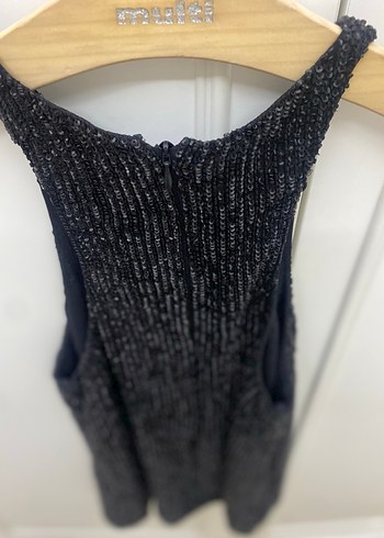 Siyah pullu Örgü Kolsuz Kadın bluz - Görsel 3