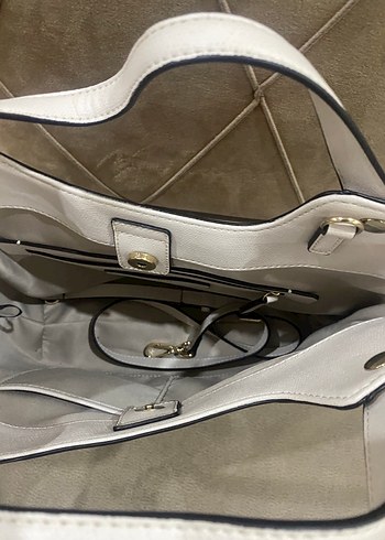 Krem Deri Kadın Omuz Çantası - Görsel 5