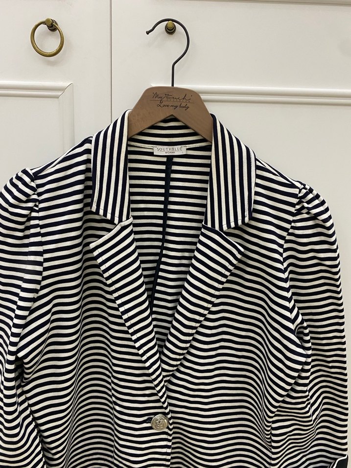 Sauthblue marka Çizgili Beyaz Kadın Blazer Ceket - Görsel 4