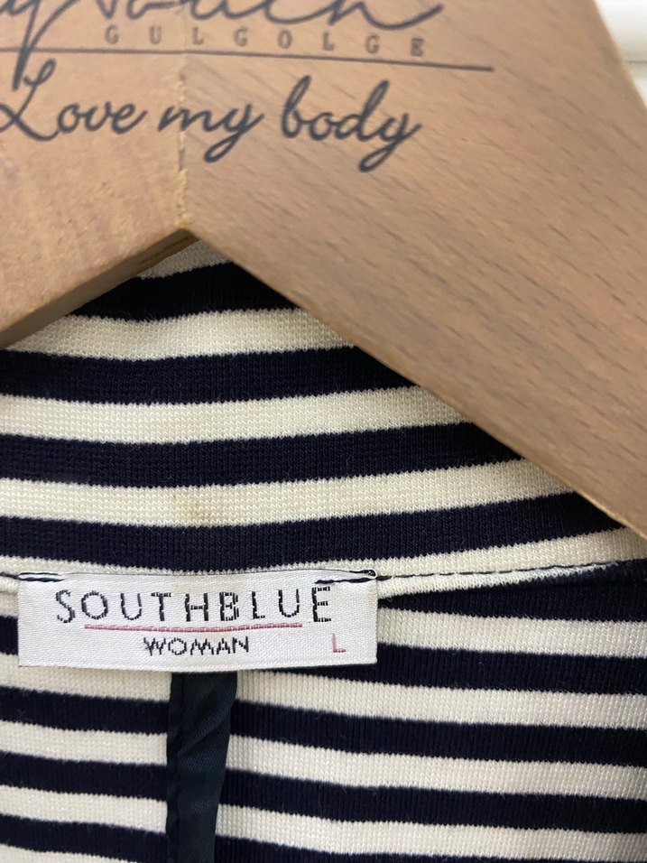 Sauthblue marka Çizgili Beyaz Kadın Blazer Ceket - Görsel 3