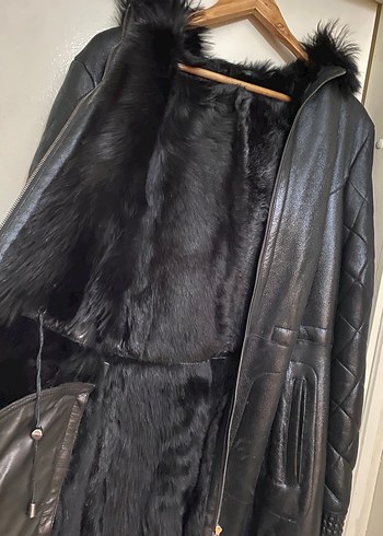 VITTORIO marka Kürklü Siyah Deri Kadın Ceket - Görsel 5
