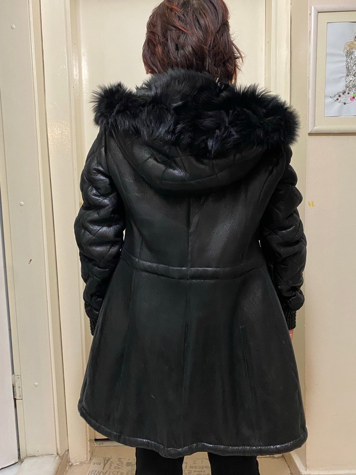 VITTORIO marka Kürklü Siyah Deri Kadın Ceket - Görsel 2