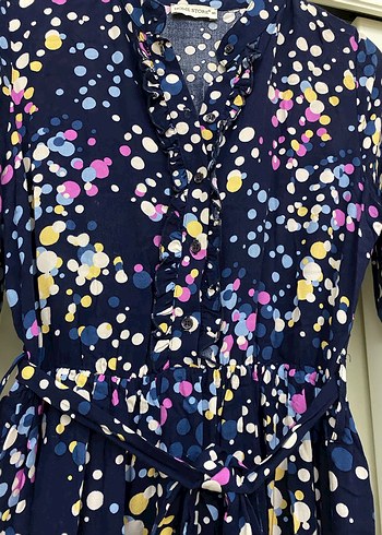 Renkli puantiye desenli Midi elbise - Görsel 2