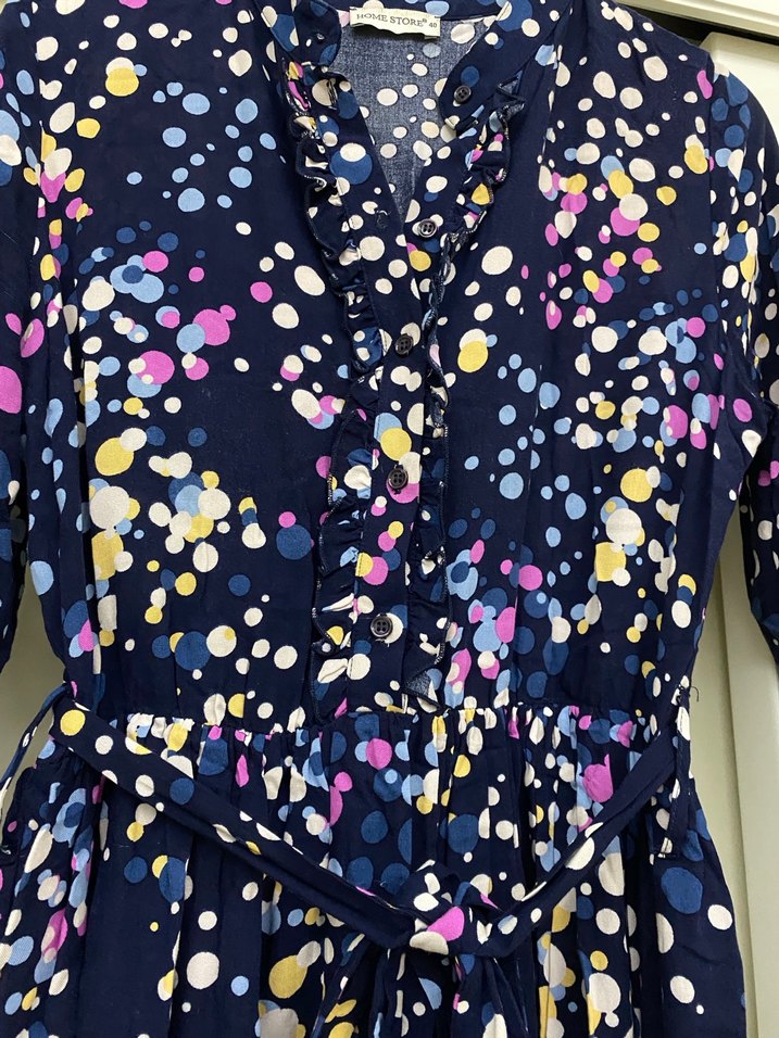 Renkli puantiye  desenli Midi elbise - Görsel 2