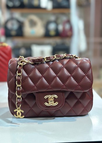 Chanel Bordo Zincir Detaylı Kadın Deri Çanta