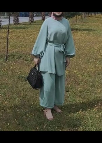 Turkuaz Kemerli Uzun Kadın Takım - Görsel 2