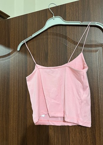 Pembe Mini İnce Askılı Kadın Atlet Crop - Görsel 2