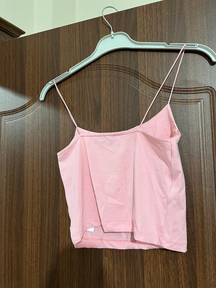 Pembe  Mini İnce Askılı Kadın Atlet Crop - Görsel 2