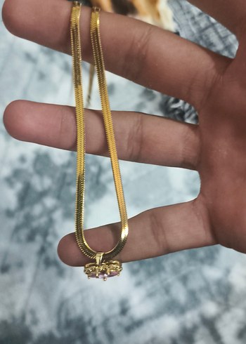 Beden altın Renk Altın Renk Uzun Zincir Detaylı Kadın Kolye