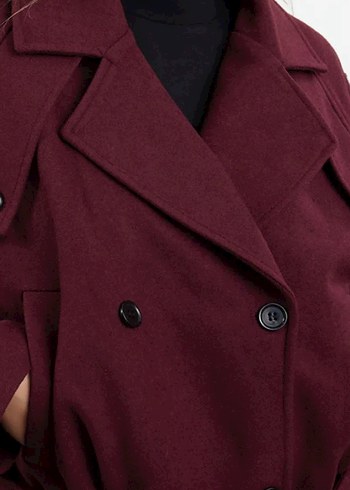 38 Beden bordo Renk Bordo Süet Düğmeli Midi Kadın Kaban