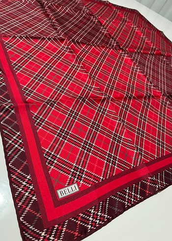 Kırmızı Ekoseli Kadın eşarp tiwil ipek - Görsel 2