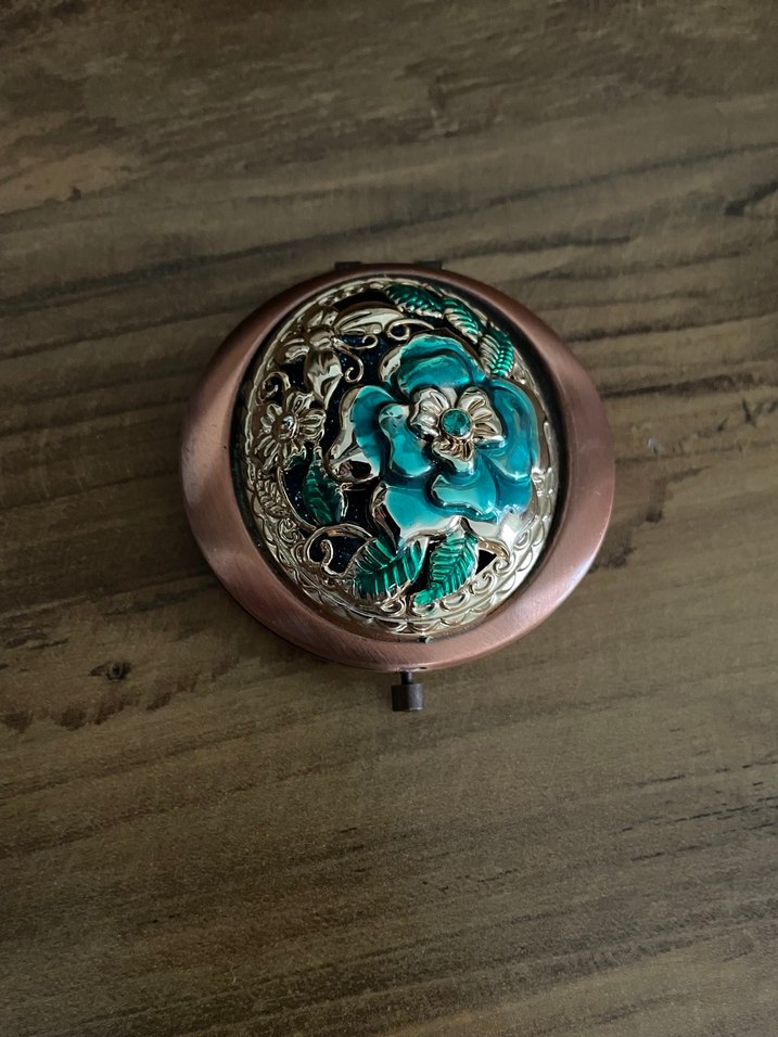 Turkuaz çiçek desenli cep aynası - Görsel 2