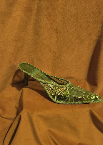 Vintage Love Yesil Tul İslemeli İnce Topuklu Mule