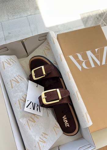 Zara Kahverengi Cift Bantli Sandalet