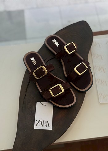 Zara Kahverengi Cift Bantli Sandalet