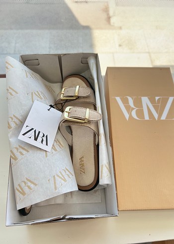 Zara Bej Cift Bantli Sandalet