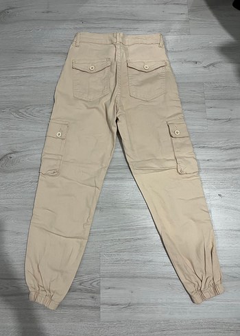 Bej Kadın Rahat Kesim Street Wear Kumaş Pantolon - Görsel 2