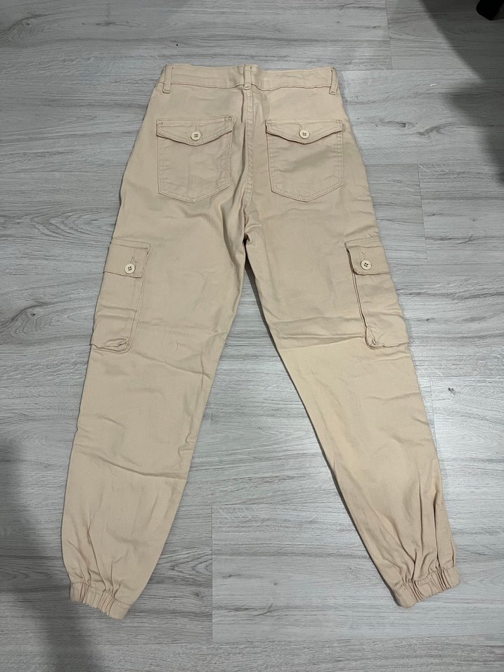 Bej Kadın Rahat Kesim Street Wear Kumaş Pantolon - Görsel 2